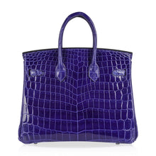 Load image into Gallery viewer, Birkin 25 Bag Blue Electric Crocodile Vivid Jewel Palladium Hardware