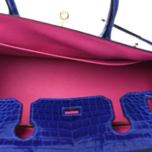 Load image into Gallery viewer, Birkin Blue Croc Embossement Leather Handbags Metal Lock Satchel Bag