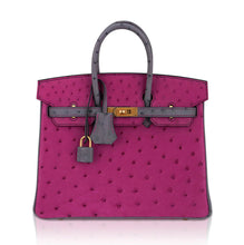 Load image into Gallery viewer, Birkin HSS 25 Bag Rose Pourpre and Gris Agate Ostrich with Gold Hardware