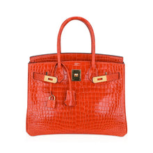 Load image into Gallery viewer, Birkin 30 Bag Orange Poppy Porosus Crocodile with Gold Hardware