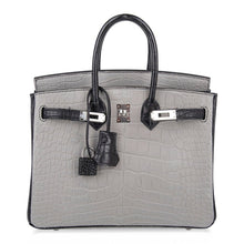 Load image into Gallery viewer, Birkin 25 HSS Bag Gris Perle / Black Matte Alligator Palladium Hardware