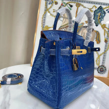 Load image into Gallery viewer, Birkin Blue Croc Embossement Leather Handbags Metal Lock Satchel Bag