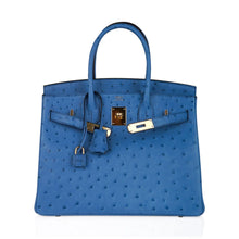 Load image into Gallery viewer, Birkin 30 Bag Bleu Mykonos Ostrich with Gold Hardware