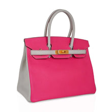 Load image into Gallery viewer, Special Order HSS Birkin 30 Bag Rose Shocking &amp; Gris Perle Chevre Leather with Brushed Gold Hardware