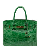 Load image into Gallery viewer, Birkin Emerald Shiny Niloticus Crocodile Gold Hardware