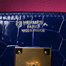 Load image into Gallery viewer, Birkin Blue Croc Embossement Leather Handbags Metal Lock Satchel Bag