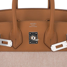 Load image into Gallery viewer, Limited Edition Birkin 25 Bag in Biscuit Swift Leather &amp; Ecru Toile H with Palladium Hardware