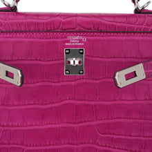 Load image into Gallery viewer, Kelly 25 Retourne Bag Rose Scheherazade Matte Alligator with Palladium Hardware