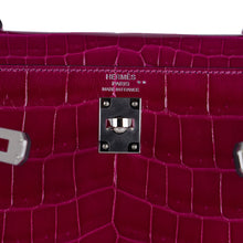 Load image into Gallery viewer, Kelly 25 Sellier Bag Rose Pourpre Crocodile with Palladium Hardware