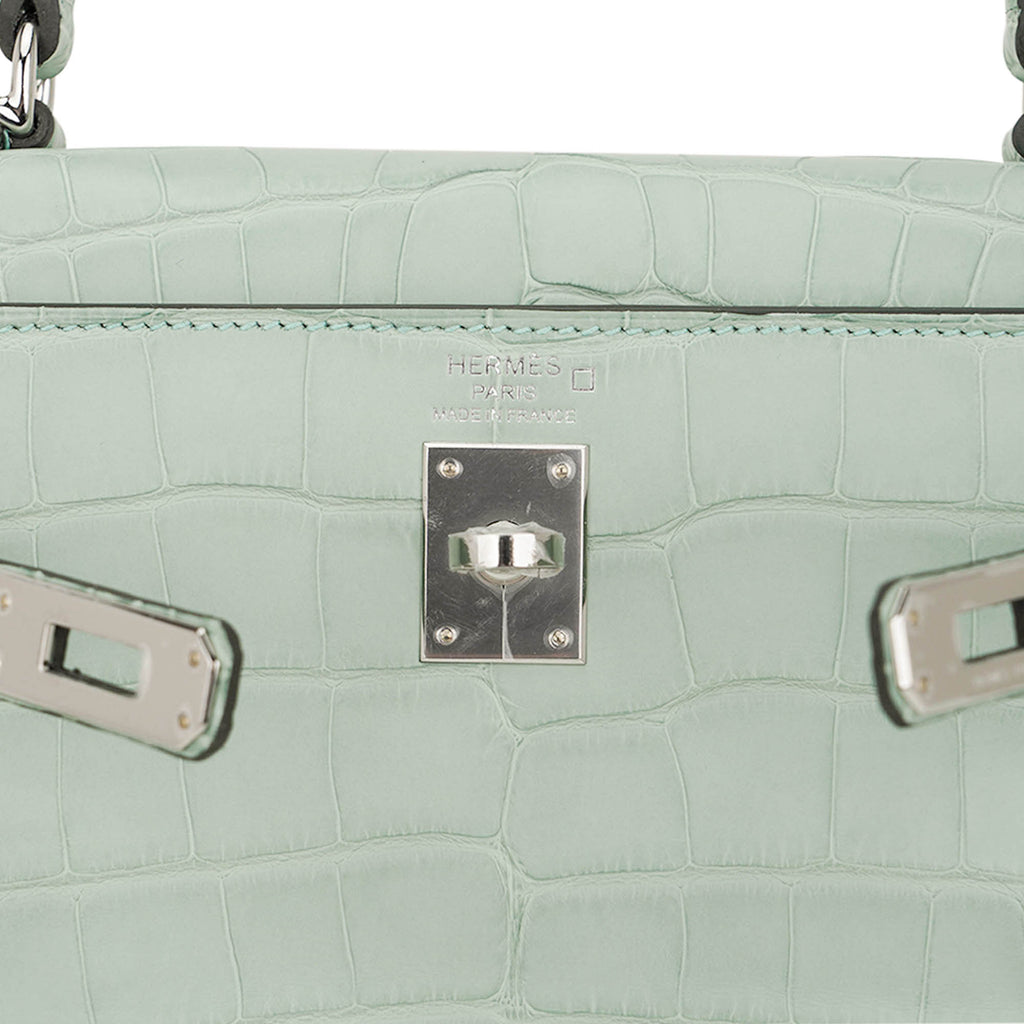 Kelly 25 Retourne Bag Vert d’Eau Matte Alligator with Palladium Hardware