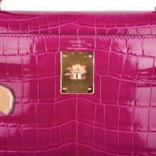 Load image into Gallery viewer, Kelly 28 Sellier Bag Rose Scheherazade Crocodile Gold Hardware