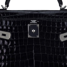 Load image into Gallery viewer, Kelly 32 Sellier Bag Black Crocodile with Palladium Hardware