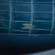 Load image into Gallery viewer, Kelly Cut Bag Blue Colvert Crocodile with Gold Hardware