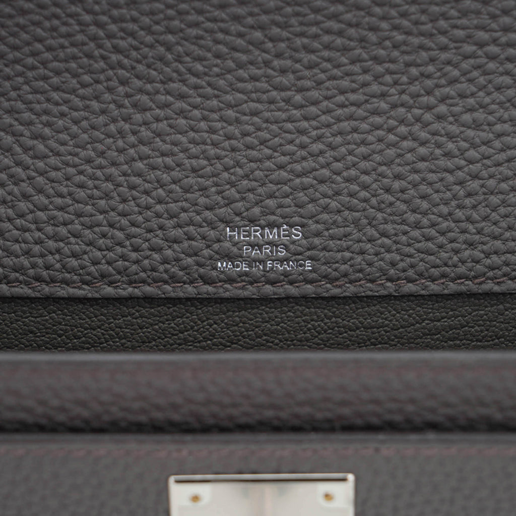 Kelly Depeches 25 Pouch Bag Etain Togo Leather with Palladium Hardware