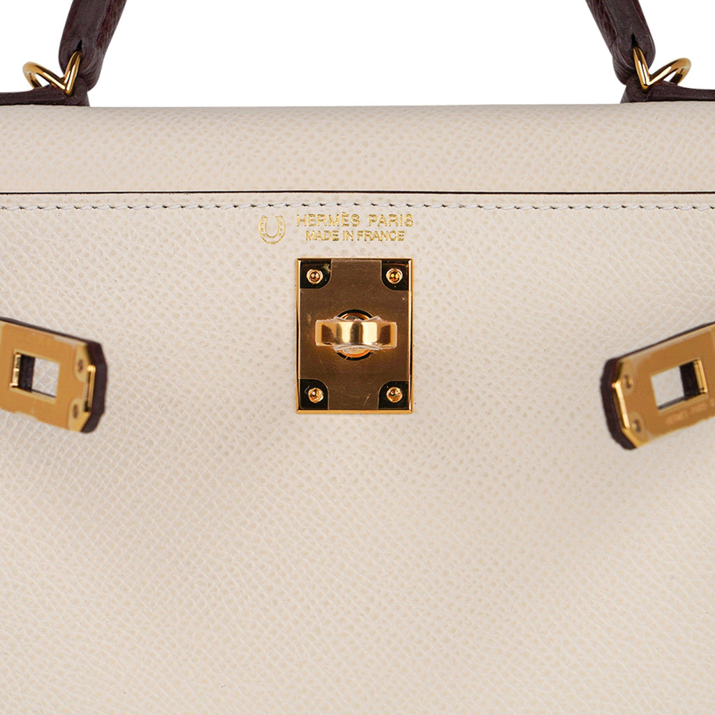Special Order HSS Mini Kelly 20 Sellier Bag Nata & Bordeaux Epsom Leather with Gold Hardware