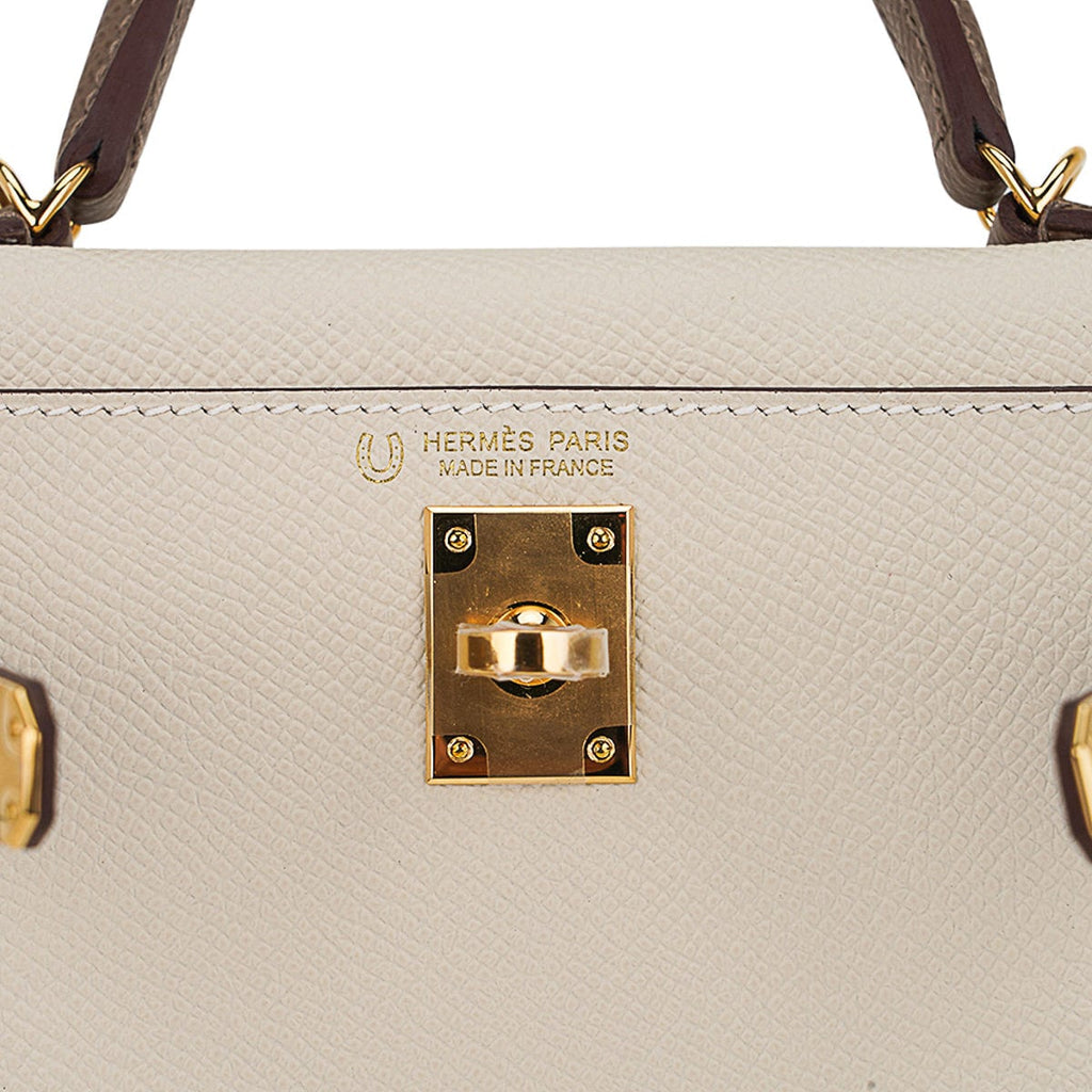 Special Order HSS Mini Kelly 20 Bag Sellier Craie & Etoupe Epsom Leather with Gold Hardware