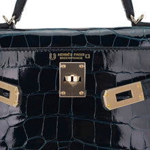 Load image into Gallery viewer, Limited Edition Verso Mini Kelly 20 Sellier Bag Vert Rousseau &amp; Blue Paon Alligator with Permabrass Hardware
