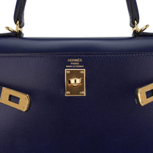 Load image into Gallery viewer, Kelly Sellier 25 Bag Blue Sapphire Box Leather with Gold Hardware