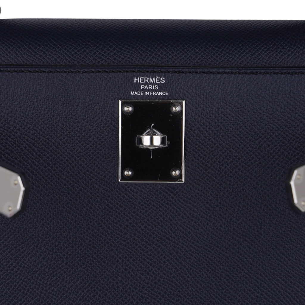 Kelly 28 Bag Blue Indigo Sellier Epsom Palladium Hardware New/Box