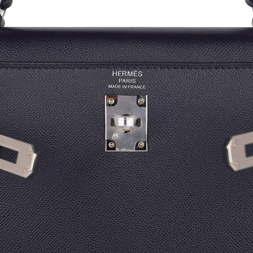 Verso Kelly Sellier 25 Bag Bleu de Minuit & Etrusque Veau Madame Leather with Palladium Hardware