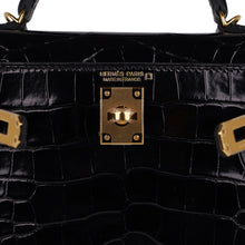 Load image into Gallery viewer, Kelly 20 Mini Sellier Bag Black Alligator Gold Hardware