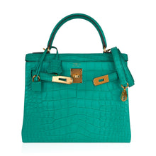 Load image into Gallery viewer, Kelly 28 Bag Vert Jade Matte Alligator Gold Hardware