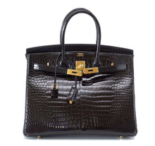 Load image into Gallery viewer, Birkin 35 Black Porosus Crocodile with Gold Hardware