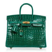 Load image into Gallery viewer, Birkin 25 Bag Emerald Crocodile Gold Hardware