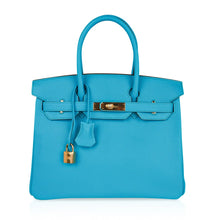 Load image into Gallery viewer, Birkin 30 Bleu Aztec Bag Chevre Leather with Gold Hardware