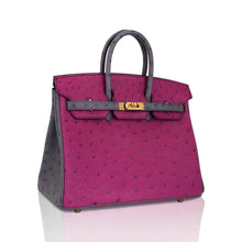 Load image into Gallery viewer, Birkin HSS 25 Bag Rose Pourpre and Gris Agate Ostrich with Gold Hardware