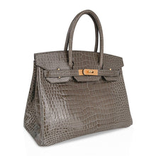 Load image into Gallery viewer, Birkin HSS 30 Bag Gris Tourterelle / Blue Sapphire Porosus Crocodile Limited Edition