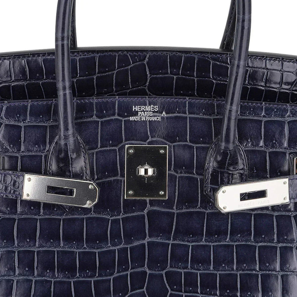 Birkin 35 Bleu Roi Porosus Crocodile Palladium Hardware