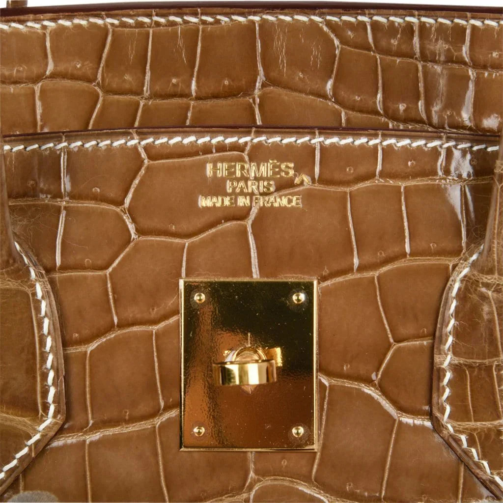 Birkin 35 Bag Ficelle Porosus Crocodile Gold Hardware