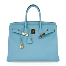 Load image into Gallery viewer, Birkin 35 Bag Blue Atoll Gold Hardware Epsom Leather