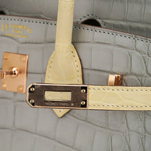 Load image into Gallery viewer, Special Order HSS Birkin 25 Bag Gris Perle &amp; Vanille Matte Alligator with Rose Gold Hardware