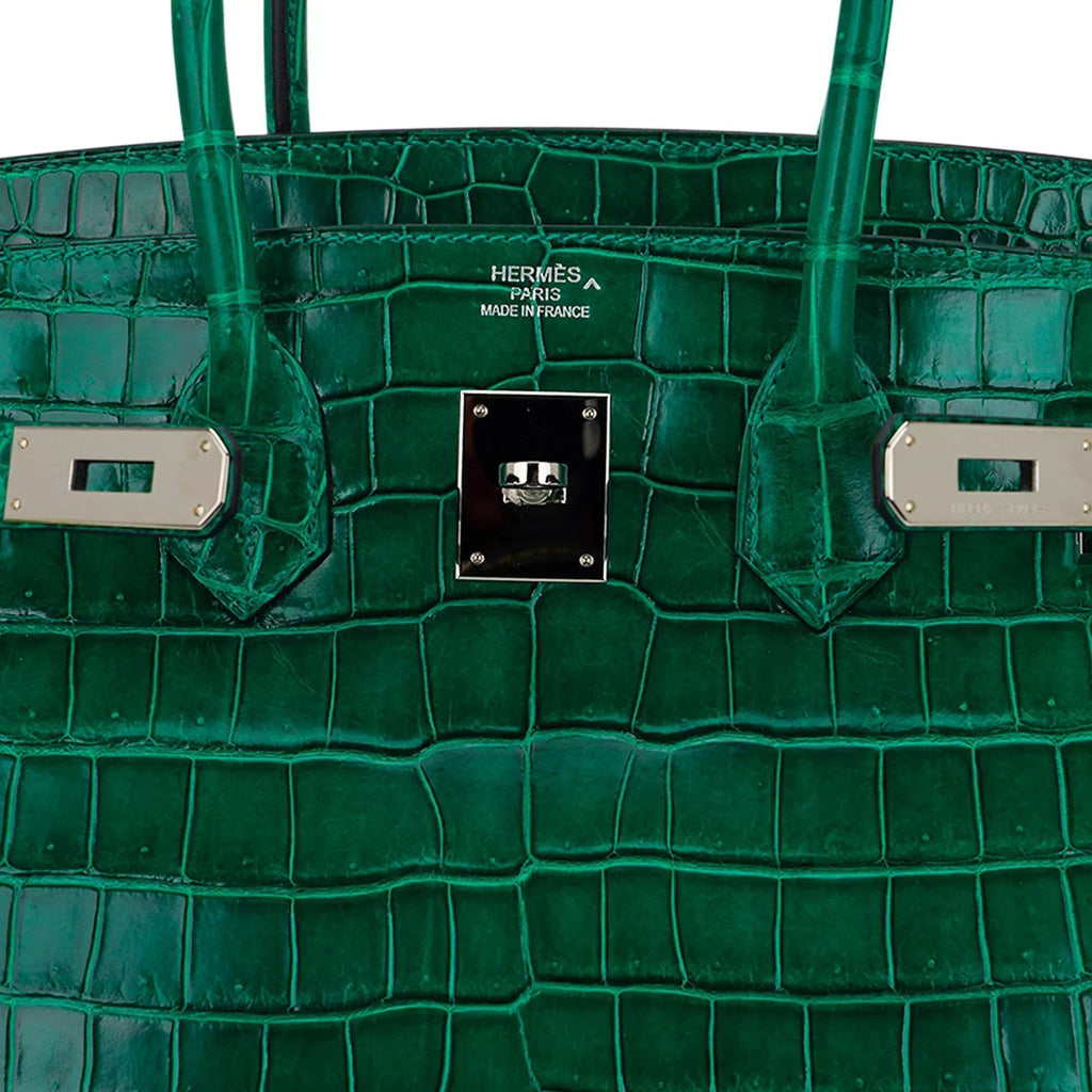 Birkin 35 Bag Emerald Porosus Crocodile with Palladium Hardware
