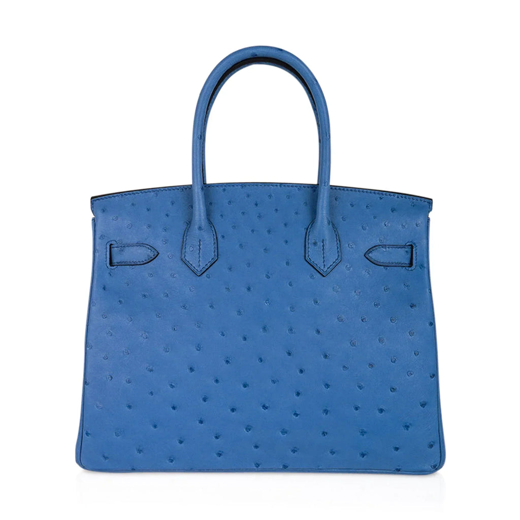 Birkin 30 Bag Bleu Mykonos Ostrich with Gold Hardware