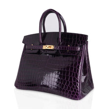 Load image into Gallery viewer, Birkin 25 Bag Aubergine Niloticus Crocodile with Gold Hardware