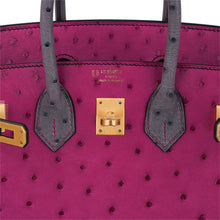 Load image into Gallery viewer, Birkin HSS 25 Bag Rose Pourpre and Gris Agate Ostrich with Gold Hardware