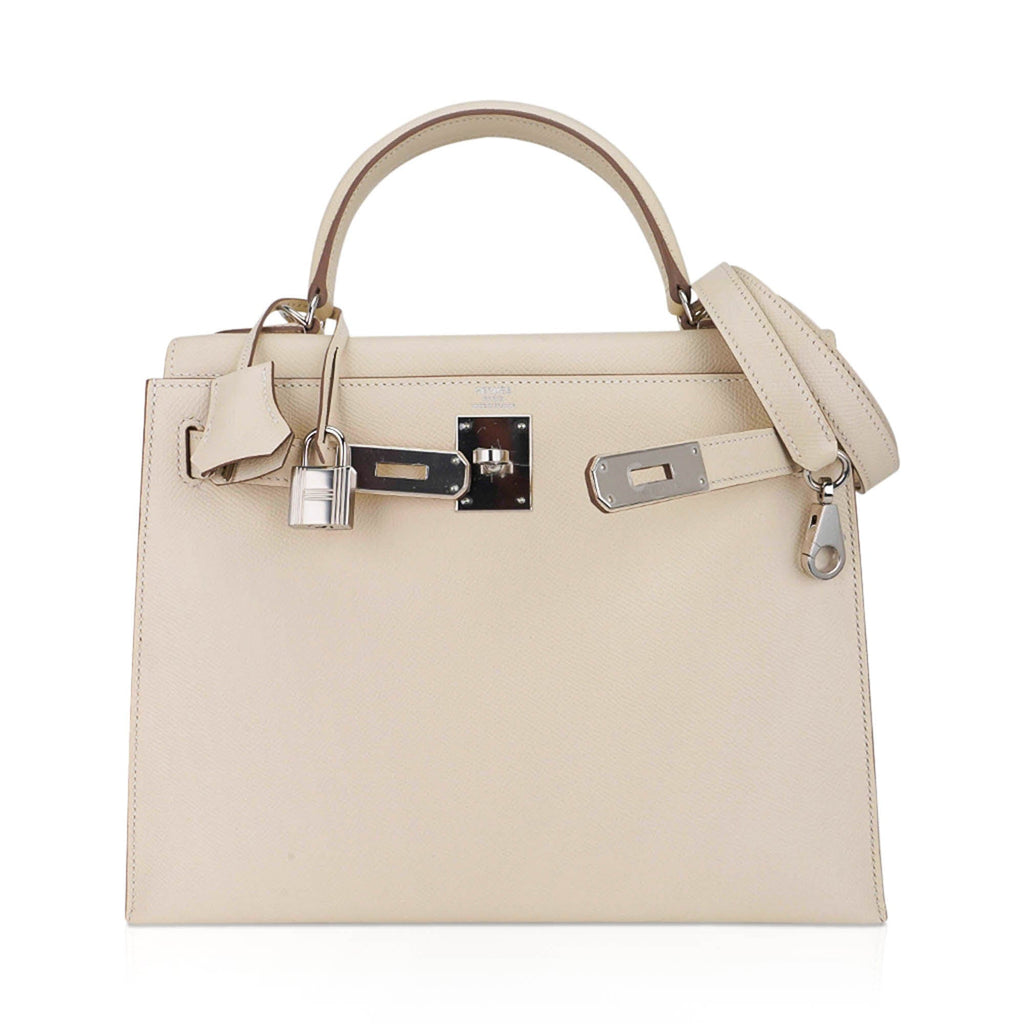 Kelly 28 Bag Sellier Craie Epsom Leather with Palladium Hardware