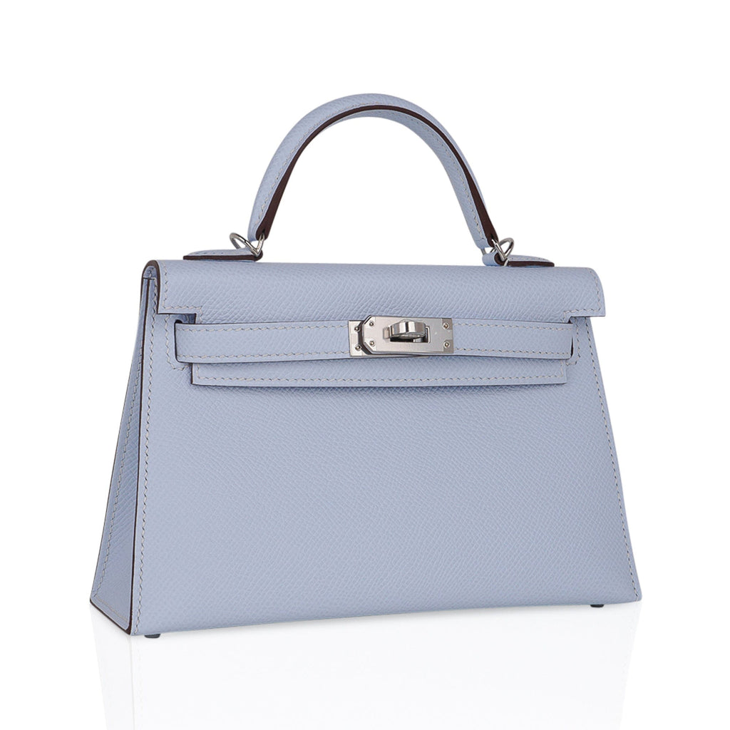 Kelly 20 Mini Sellier Bag Blue Brume Epsom Leather Gold Hardware