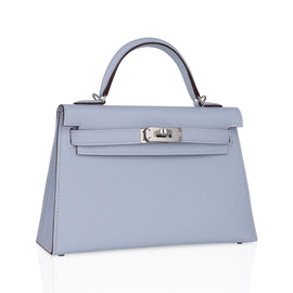 Kelly 20 Mini Sellier Bag Blue Brume Epsom Leather Gold Hardware