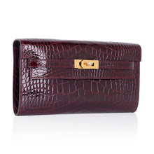 Load image into Gallery viewer, Kelly Classique To Go Wallet Bordeaux Alligator Gold Hardware New w/Box