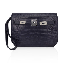 Load image into Gallery viewer, Kelly Depeches 25 Pouch Blue Indigo Matte Alligator with Palladium Hardware