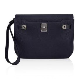 Kelly Depeches 25 Pouch Blue Ocean Galop D’Vache Leather with Palladium Hardware