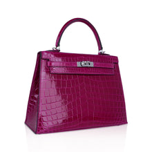 Load image into Gallery viewer, Kelly 25 Sellier Bag Rose Pourpre Crocodile with Palladium Hardware