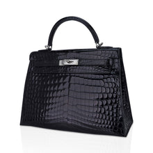 Load image into Gallery viewer, Kelly 32 Sellier Bag Black Crocodile with Palladium Hardware