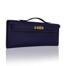 Load image into Gallery viewer, Kelly Cut Bag Blue Encre Swift with Gold Hardware