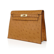 Load image into Gallery viewer, Kelly Danse Bag Tabac Camel Ostrich with Gold Hardware
