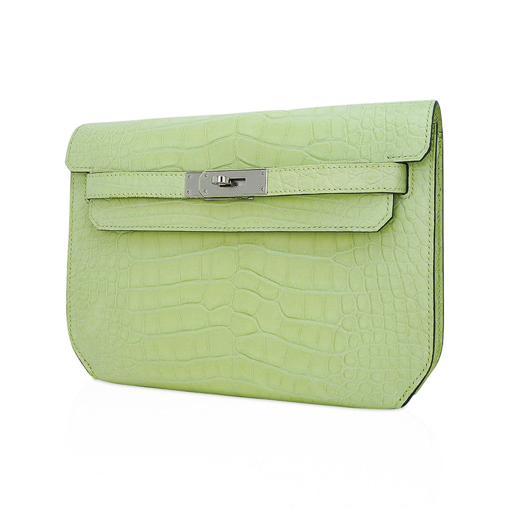 Kelly Depeches 25 Pouch Jaune Bourgeon Matte Alligator Palladium Hardware